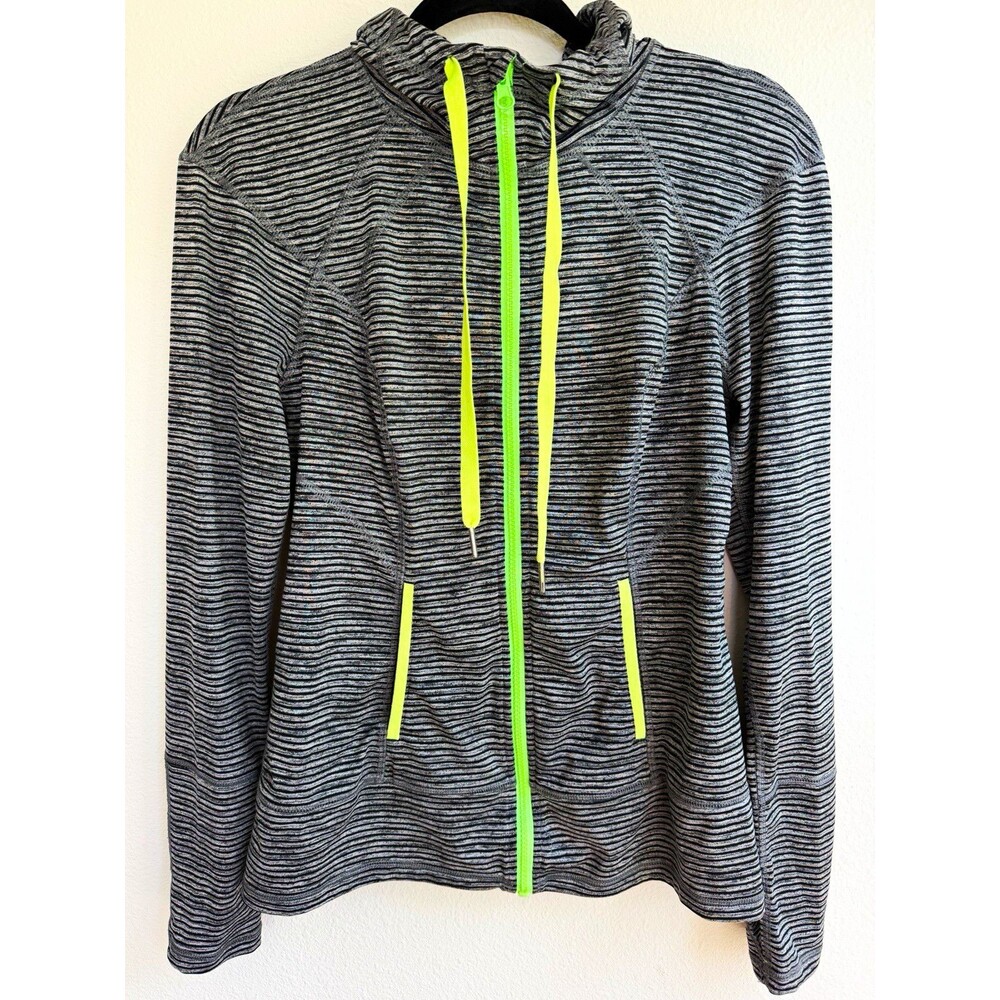 Lukka Head Gray Striped Polyester Full Zip Hooded Pocket Hoodie Women's S